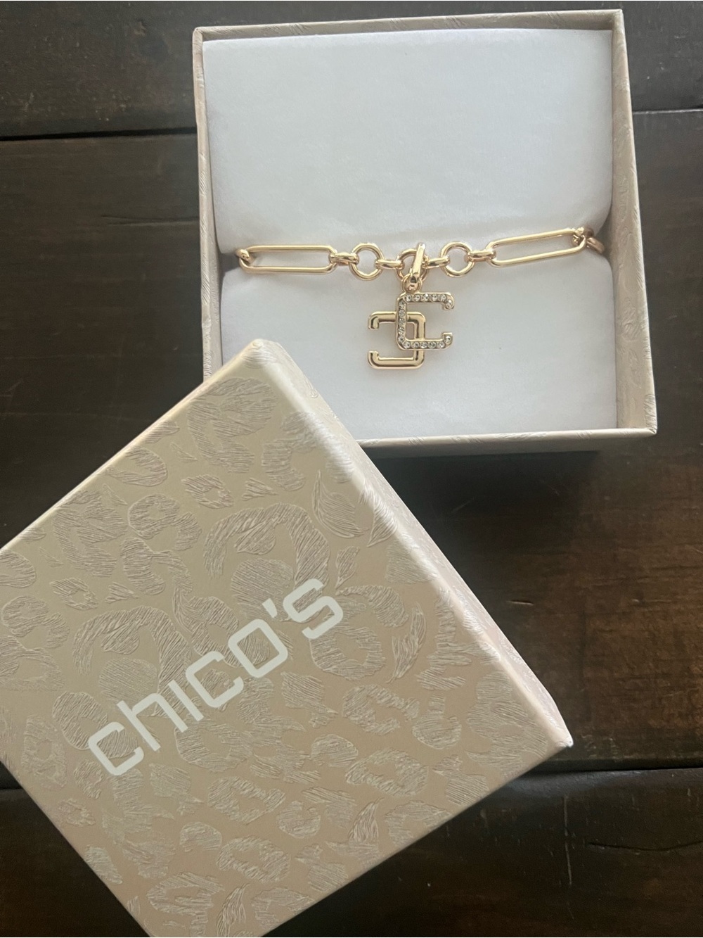 Chico's Gold Link Bracelet with Chico Charm